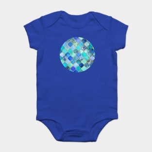 Cobalt Blue, Aqua & Gold Decorative Moroccan Tile Pattern Baby Bodysuit